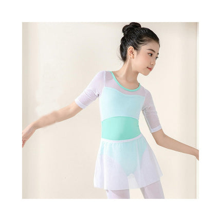 3/4 Sleeve Girls Mesh Ballet Leotard Girls Ballerina Dancewear Gymnastics Clothing