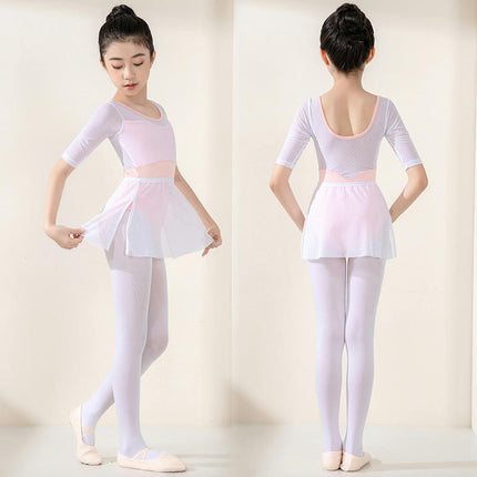 3/4 Sleeve Girls Mesh Ballet Leotard Girls Ballerina Dancewear Gymnastics Clothing