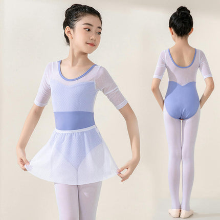 3/4 Sleeve Girls Mesh Ballet Leotard Girls Ballerina Dancewear Gymnastics Clothing