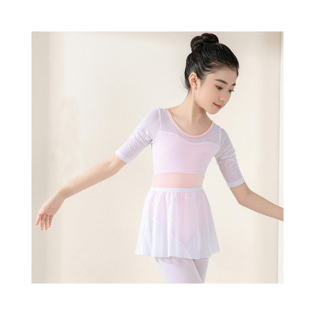 3/4 Sleeve Girls Mesh Ballet Leotard Girls Ballerina Dancewear Gymnastics Clothing