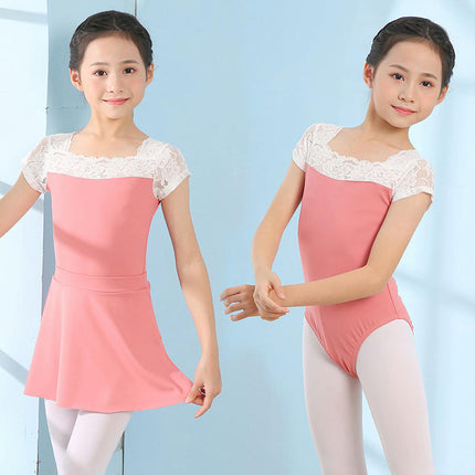 Girls Leotard Ballet Costume Lace Collar Short Sleeve Dance Costume