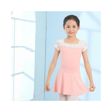 Girls Leotard Ballet Costume Lace Collar Short Sleeve Dance Costume