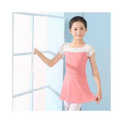 Girls Leotard Ballet Costume Lace Collar Short Sleeve Dance Costume