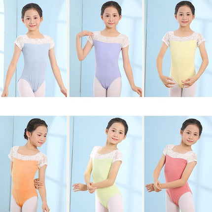 Girls Leotard Ballet Costume Lace Collar Short Sleeve Dance Costume