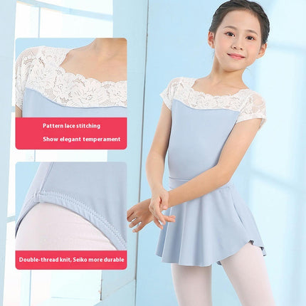 Girls Leotard Ballet Costume Lace Collar Short Sleeve Dance Costume