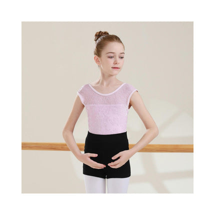 Big Kids Round Neck Jacquard Can Sleeve Dancewear Ballet Performance Costume