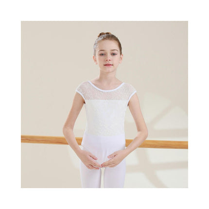 Big Kids Round Neck Jacquard Can Sleeve Dancewear Ballet Performance Costume