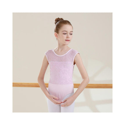 Big Kids Round Neck Jacquard Can Sleeve Dancewear Ballet Performance Costume