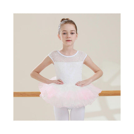 Big Kids Round Neck Jacquard Can Sleeve Dancewear Ballet Performance Costume