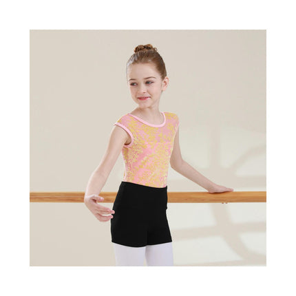 Big Kids Round Neck Jacquard Can Sleeve Dancewear Ballet Performance Costume