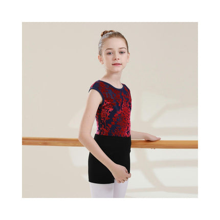 Big Kids Round Neck Jacquard Can Sleeve Dancewear Ballet Performance Costume