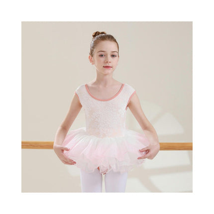 Big Kids Round Neck Jacquard Can Sleeve Dancewear Ballet Performance Costume