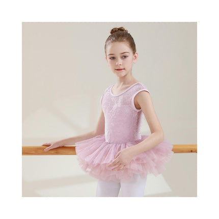 Big Kids Round Neck Jacquard Can Sleeve Dancewear Ballet Performance Costume