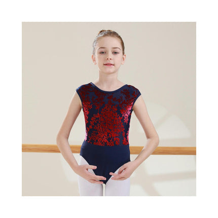 Big Kids Round Neck Jacquard Can Sleeve Dancewear Ballet Performance Costume