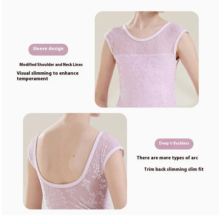 Big Kids Round Neck Jacquard Can Sleeve Dancewear Ballet Performance Costume