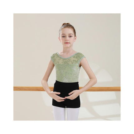 Big Kids Round Neck Jacquard Can Sleeve Dancewear Ballet Performance Costume