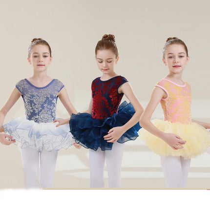 Big Kids Round Neck Jacquard Can Sleeve Dancewear Ballet Performance Costume