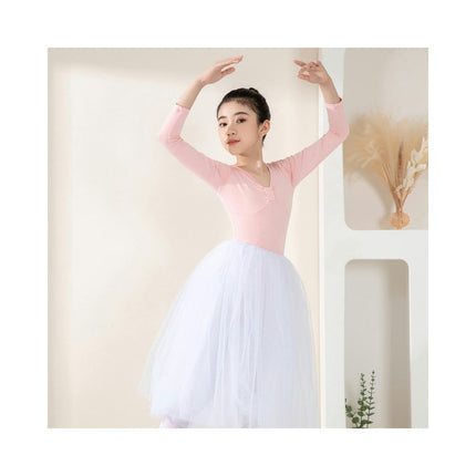 Girls High Elastic Nylon Ballet Dance Dress Cute Tutu Skirted Leotard Long Sleeve