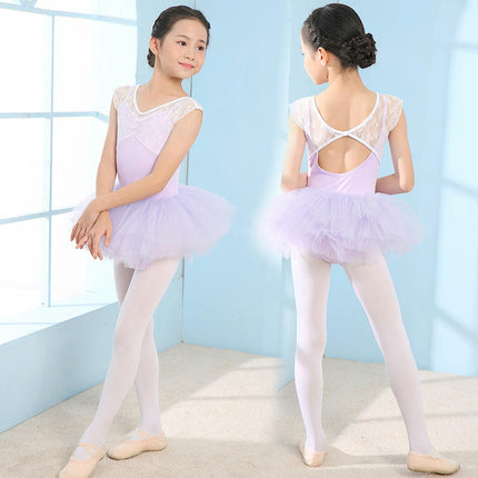 Girls Ballet Tutu Toddler Dance Tights with Tulle Short Sleeve Ballet Costume