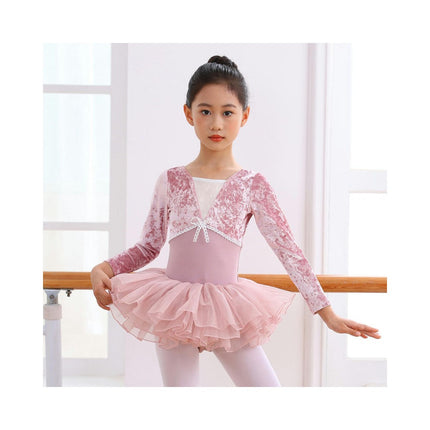 Girls Long Sleeve Ballet Tights Toddler Dance Clothes Set with Skirt Suitable for Toddlers Big Kids