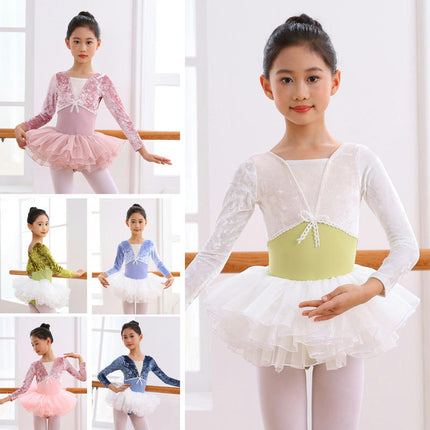 Girls Long Sleeve Ballet Tights Toddler Dance Clothes Set with Skirt Suitable for Toddlers Big Kids