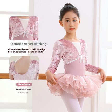 Girls Long Sleeve Ballet Tights Toddler Dance Clothes Set with Skirt Suitable for Toddlers Big Kids