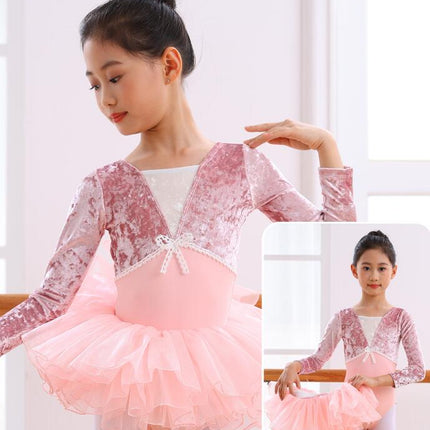 Girls Long Sleeve Ballet Tights Toddler Dance Clothes Set with Skirt Suitable for Toddlers Big Kids