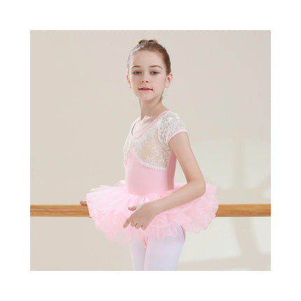 Short Sleeve Lace Dance Ballet Tutu Leotard Ballerina Outfit for Toddler Girls