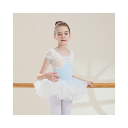 Short Sleeve Lace Dance Ballet Tutu Leotard Ballerina Outfit for Toddler Girls