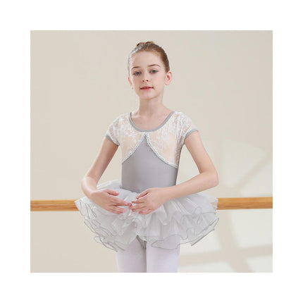 Short Sleeve Lace Dance Ballet Tutu Leotard Ballerina Outfit for Toddler Girls