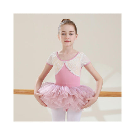 Short Sleeve Lace Dance Ballet Tutu Leotard Ballerina Outfit for Toddler Girls