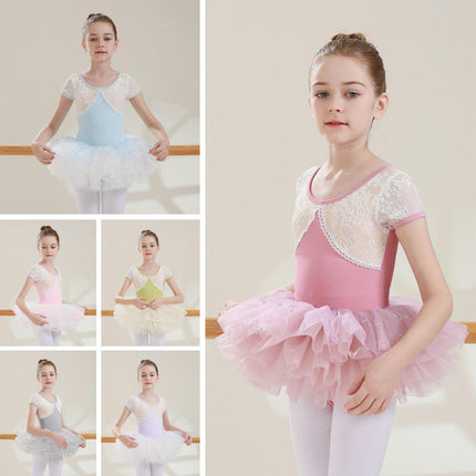 Short Sleeve Lace Dance Ballet Tutu Leotard Ballerina Outfit for Toddler Girls