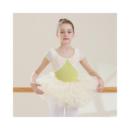 Short Sleeve Lace Dance Ballet Tutu Leotard Ballerina Outfit for Toddler Girls