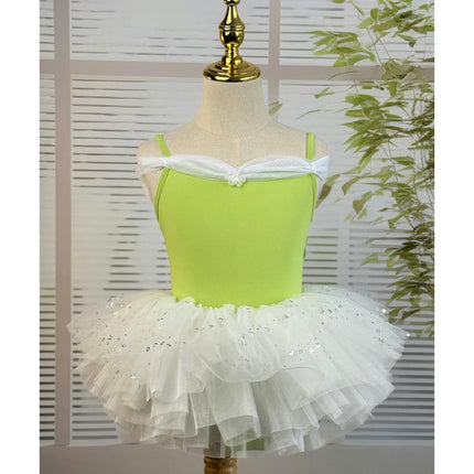 Girls Tutu Dresses Strap Shiny Tulle Ballet Leotard Ballerina Costume for Dance