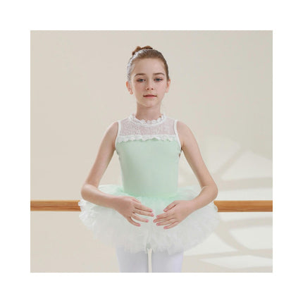 Girls Ballet Leotard Sleeveless Lace Dancewear Ballet Skirt Ballerina Costume