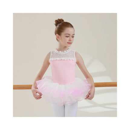 Girls Ballet Leotard Sleeveless Lace Dancewear Ballet Skirt Ballerina Costume