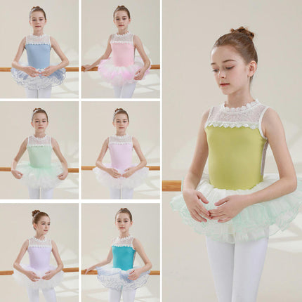 Girls Ballet Leotard Sleeveless Lace Dancewear Ballet Skirt Ballerina Costume