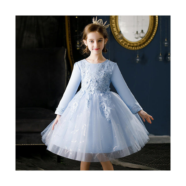 Long Sleeve Dresses Flower Girl Wedding Embroidered Princess Dresses Little Girl Party Evening Gowns