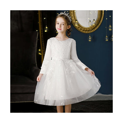 Long Sleeve Dresses Flower Girl Wedding Embroidered Princess Dresses Little Girl Party Evening Gowns