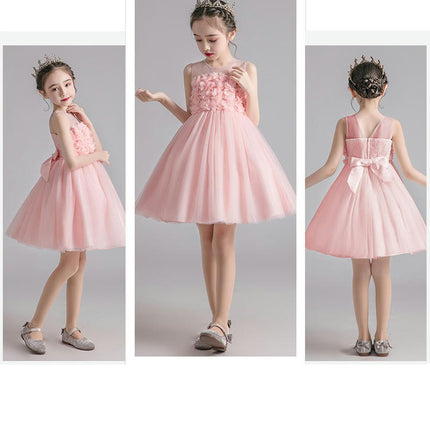 Girls Mesh Gowns Princess Dresses Flower Girl Birthday Party Applique Dresses