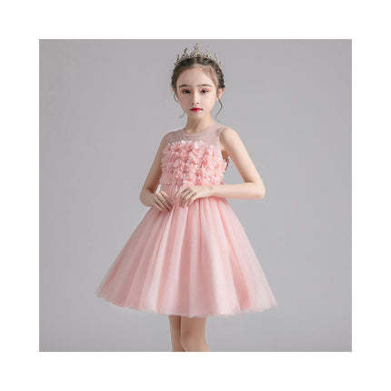 Girls Mesh Gowns Princess Dresses Flower Girl Birthday Party Applique Dresses