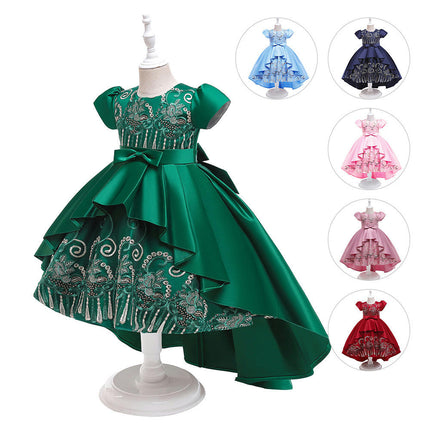 Girls Princess High Low Embroidered Floral Dresses Bridesmaid Wedding Prom Birthday Party Dresses