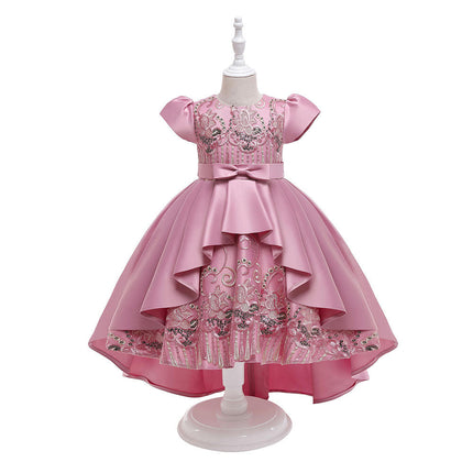 Girls Princess High Low Embroidered Floral Dresses Bridesmaid Wedding Prom Birthday Party Dresses