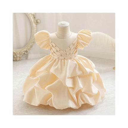 Children's Bubble Sleeve Princess Dresses Flower Girl Holiday Gowns Satin Dresses