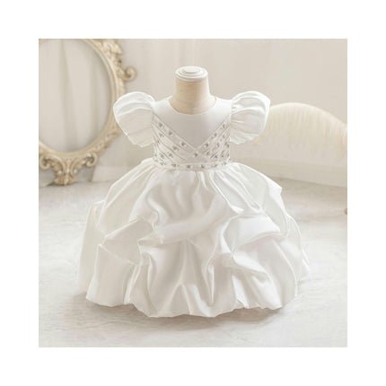 Children's Bubble Sleeve Princess Dresses Flower Girl Holiday Gowns Satin Dresses