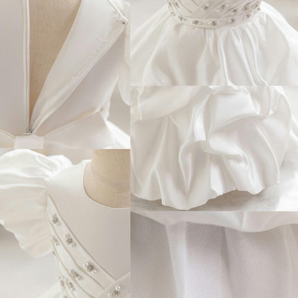 Children's Bubble Sleeve Princess Dresses Flower Girl Holiday Gowns Satin Dresses