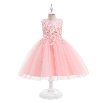 Girls Party Dresses Flower Girl Mesh Applique Princess Dresses Wedding Bridesmaid Dresses