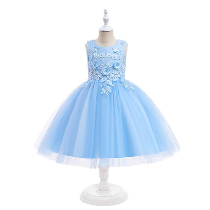 Girls Party Dresses Flower Girl Mesh Applique Princess Dresses Wedding Bridesmaid Dresses