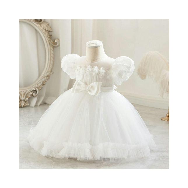 Children's Weekend Dress Bowknot Princess Dress Wedding Bubble Sleeve Tutu