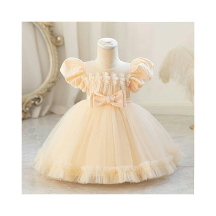 Children's Weekend Dress Bowknot Princess Dress Wedding Bubble Sleeve Tutu